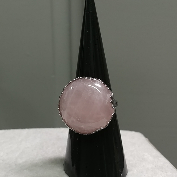Rose Quartz Ring Natural Gemstone Adjustable Stainless-Steel Ring Pink Crystal - Picture 9 of 16
